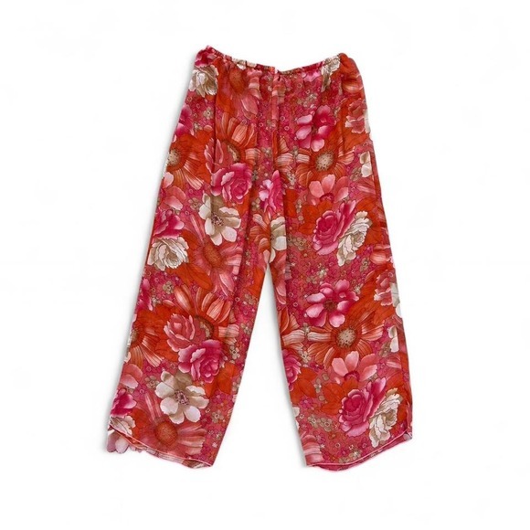 VTG Josie‎ Natori Silk semi sheer Floral Wide leg flowy Tie waist pants - Picture 2 of 8
